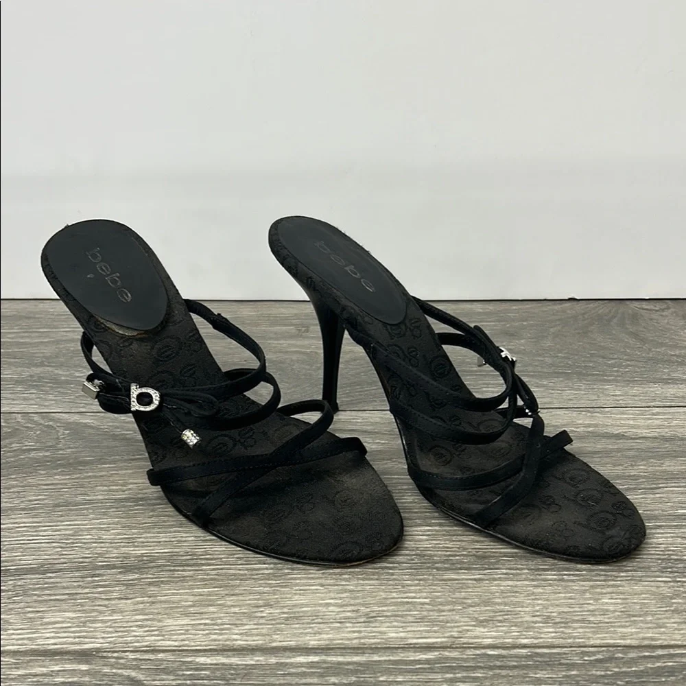 Y2K Vintage Bebe Black Strappy Sandals with Silver Details Size 7.5